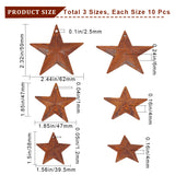 30Pcs 3 Styles Iron Pendants, Rusting, Star, Coconut Brown, 38~59x39.5~62x4~6mm, Hole: 1~2.5mm, 10pcs/style