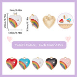 30Pcs 5 Colors Alloy Enamel Pendant, with Rhinestone, Heart with Rainbow Charm, Mixed Color, 20x18x3.5mm, Hole: 2mm, 6pcs/color
