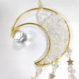 Crystal Chandelier Glass Teardrop Pendant Decorations, Hanging Sun Catchers, with Opalite Chips Beads, for Home Decoration, Star & Moon, Golden, 385~540mm