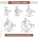60Pcs 5 Styles Shell Buttons, 2-Hole, for Garment Accessories, Flat Round, Snow, 10~19.5x2~2.5mm, Hole: 1.2~2mm, 12pcs/style