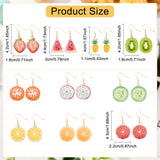 10 Pairs 10 Styles Pineapple & Pitaya Alloy Enamel Dangle Earrings, Light Gold Iron Fruit Drop Earrings for Women, Mixed Color, 40~43.5mm, Pin: 0.6mm, 1 Pair/style