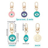 6Pcs Alloy Enamel Keychain, with Alloy Swivel Lobster Claw Clasps and 304 Stainless Steel Jump Rings, Flat Round with Eye, Mixed Color, 6.4cm, 3pcs/set