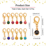 24Pcs Alloy Rhinestone Pendant Decorations, Lobster Clasp Charms, Clip-on Charms, for Keychain, Purse, Backpack Ornament, Stitch Marker, Golden, 2.8cm