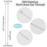 30Pairs 304 Stainless Steel Stud Earring Findings, Ear Threads, Stainless Steel Color, 90~94x1.2mm, Pin: 0.8mm