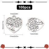 100Pcs Tibetan Style Alloy Pendants, Heart with Tree of Life, Cadmium Free & Lead Free, Antique Silver, 18x17x1mm, Hole: 1mm