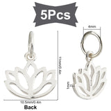 5Pcs 925 Sterling Silver Charms, with Jump Ring, with 925 Stamp, Hollow Lotus, Silver, 10.5x11x1mm, Hole: 4mm