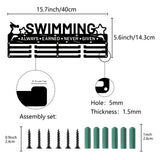 Fashion Iron Medal Hanger Holder Display Wall Rack, 3-Line, with Screws, Swimming, Sports, 143x400mm, Hole: 5mm