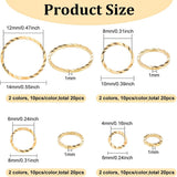 80Pcs 8 Style Brass Linking Rings, Long-Lasting Plated, Round Ring with Stripe Pattern, Real 24K Gold Plated & 925 Sterling Silver Plated, 6~14x1mm, Inner Diameter: 4~12mm, 10pcs/style