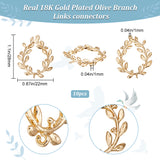 10Pcs Brass Connector Charms, Olive Branch Wreath Links, Real 18K Gold Plated, 28x22x1mm, Hole: 1mm