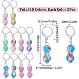 Handmade Polymer Clay Beaded Gourd Pendant Locking Stitch Markers, 304 Stainless Steel Leverback Hoop Stitch Marker, Mixed Color, 3.9cm, 10 style, 2pcs/style, 20pcs/set