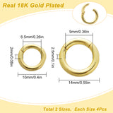 8Pcs 2 Styles Brass Twister Clasps, Long-Lasting Plated, Round Ring, Real 18K Gold Plated, 10~14x2~2.5mm, Inner Diameter: 6.5~9mm, 4pcs/style