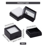 Plastic Jewelry Organizer Box, with Glass Window, for Jewelry Storage Package, Square, Black, 2.9x2.9x1.6cm