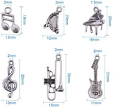 Sets of Musical Instruments Tibetan Style Alloy Pendants, Guitar, Harp, Trumpet, Piano, Musical Note, Treble Clef Pendants, Antique Silver, 17~35x10~16x1~2.5mm, Hole: 1~3mm, about 6pcs/set, 5sets/box