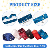 12M 6 Colors Double Face Polyester Velvet Ribbon, for Gift Packing and Festival Decoration, Gold Stamping Star Pattern, Mixed Color, 1 inch(25mm), 2m/color