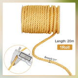 3-Ply Polyester Twisted Cords, Milan Cord, with Spool, Gold, 8mm, about 21.87 Yards(20m)/Roll