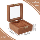 Square Wood Watch Storage Boxes, Watch Gift Case with Clear Glass Window, for Gift Wrapping, Coconut Brown, 12x12x7.45cm