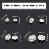 80Pcs 4 Style Alloy Rhinestone Shank Buttons, 1-Hole, Flower, Crystal, Platinum, 10~18.5x6.5~9.5mm, Hole: 1.5~2mm, 20pcs/style