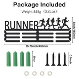 Fashion Iron Medal Hanger Holder Display Wall Rack, 3 Line, with Screws, Word Runner, Sports Themed Pattern, 150x400mm