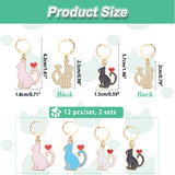 Alloy Enamel Cat Charm Locking Stitch Markers, Golden Tone 304 Stainless Steel Lobster Claw Clasp Locking Stitch Marker, Mixed Color, 3.7~4.1cm, 12pcs/set