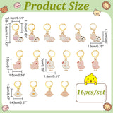 Animal Alloy Enamel Pendant Stitch Markers, Crochet Leverback Hoop Charms, Locking Stitch Marker with Wine Glass Charm Ring, Pig/Chick/Duck/Cow, Mixed Color, 2.8~3.6cm, 16pcs/set