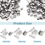 300Pcs 3 Size Iron Folding Crimp Ends, Rectangle, Platinum, 8~10x4~6mm, 100Pcs/size