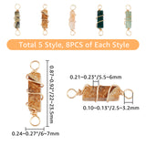 40Pcs 5 Styles Natural Gemstone Copper Wire Wrapped Connector Charms, Natural Labradorite & Indian Agate & Green Aventurine & Picture Jasper & Carnlian, Cuboid, Golden, 22~23.5x6~7x5.5~6mm, Hole: 2.5~3.2mm, 8ps/style