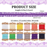 30 Yards 12 Colors Chinlon Elastic Lace Trim, for Sewing, Gift Package Wrapping, Floral Designing, Mixed Color, 1 inch(25mm), 2.5 Yards/style