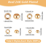 800Pcs 4 Styles 304 Stainless Steel Spacer Beads, Rondelle, Real 24K Gold Plated, 1.5~3x1~2mm, Hole: 0.8~1.8mm, 200pcs/style