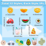 12Pcs 12 Style Food Grade Eco-Friendly Silicone Beads, Chewing Beads For Teethers, DIY Nursing Necklaces Making, Cactus & Donut & Pizza, Mixed Color, 13~35x21.5~34x7.5~15mm, Hole: 2~2.5mm, 1pc/style