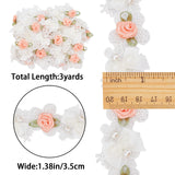 3 Yards Embroidery Flower Polyester Lace Trim, with Imitation Pearl Beads, for Sewing Decoration Craft, White, 1-3/8 inch(35mm)