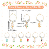 Alloy Enamel Pendants Wine Glass Charms, Goblet Marker, with Brass Wine Glass Charm Rings, Flower, Mixed Color, 53mm, 12pcs/set