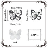 Halloween Alloy Enamel Pendants, Butterfly with Skull Charm, Platinum, Black, 23x28x1mm, Hole: 2mm, 20pcs/box