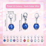 Baking Painted Pearlized Glass Pearl Round Pendant Locking Stitch Markers, with 304 Stainless Steel Lobster Claw Clasps & Brass Wine Glass Charm Rings Stitch Marker, Mixed Color, 2.7cm, 12 colors, 2pcs/color, 24pcs/set