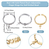 4Pcs 2 Colors Brass Heart Wrap Open Cuff Ring Findings, with Pendant Bails, for Half Drilled Beads, Platinum & Golden, Inner Diameter: 18mm, Pin: 0.8mm, 2Pcs/color