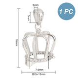 1Pc 925 Sterling Silver Micro Pave Cubic Zirconia Pendants, Hollow Crown Bead Cage Pendants, Platinum, 16x10.5~13mm, Hole: 5x3mm, Inner Diameter: 7.5mm