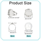 DIY Blank Dome Half Round Ring Making Kit, Including Adjustable 304 Stainless Steel Pad Ring Settings, Glass Display Dome, Stainless Steel Color, 16Pcs/box