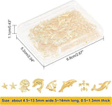 120Pcs 8 Style Alloy Cabochons, for DIY Crystal Epoxy Resin Material Filling, Marine Organism, Golden, 15pcs/style