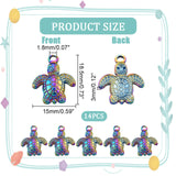 14Pcs Ion Plating(IP) 201 Stainless Steel Pendants, Tortoise with Starfish Charms, Rainbow Color, 18.5x15x3mm, Hole: 1.8mm