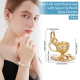 Brass Pendants, with Jump Rings, Cadmium Free & Lead Free, Cup with Saucer & Word Roya, Real 18K Gold Plated, 15mm, Hole: 3.3mm, about 10pcs/box