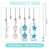 Synthetic Turquoise Ceiling Fan Pull Chain Extenders, Starfish & Sea Turtle Pendant Decoration, with Iron Ball Chains, Mixed Color, 36~36.3cm, 2 style, 6pcs/style, 12pcs/set