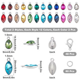 DIY Glass Pendant Making Kits, Including Horse Eye & Teardrop Alloy Glass Pendants & Lobster Claw Clasps, Iron Jump Rings, Mixed Color, Pendants: 48pcs/box