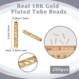 200Pcs Rack Plating Brass Beads, Nickel Free, Tube, Real 18K Gold Plated, 10x1.5mm, Hole: 1mm