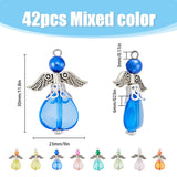 6 Sets Acrylic Pendants, with Tibetan Style Alloy Findings, Angel, Mixed Color, 30x23x6mm, Hole: 3mm, 8pcs/set