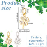 12Pcs 2 Colors Brass Micro Pave Cubic Zirconia Charms, with Jump Ring, Clover Charm, Platinum & Golden, 11x6.5x1.5mm, Hole: 3mm, 6pcs/color
