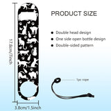 201 Stainless Steel Bottle Opener, with PU Leather Cord, Rectangle, Cat Shape, 178x38x2mm
