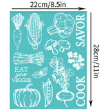 Self-Adhesive Silk Screen Printing Stencil, for Painting on Wood, DIY Decoration T-Shirt Fabric, Turquoise, Vegetable Pattern, 280x220mm