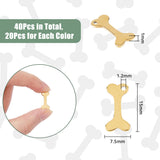40Pcs 2 Colors 304 Stainless Steel Charms, Bone, Golden & Stainless Steel Color, 15x7.5x1mm, Hole: 1.2mm, 20pcs/color