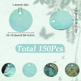 150Pcs Natural Akoya Shell Dyed Pendants, Mother of Pearl Shell Flat Round Charms, Pale Turquoise, 15~15.5x1.5~2mm, Hole: 1.4mm