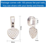 Tibetan Style Glue-on Flat Pad Bails, Heart, Silver, 12.5x10.5x1.8cm, 150pcs/box