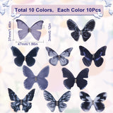 100Pcs 10 Colors Gothic Style 2-Layer Fibre Tulle Ornament Accessories, 3D Craft Organza Butterfly, with Crystal Rhinestone, Mixed Color, 47x37x3mm, 10pcs/color